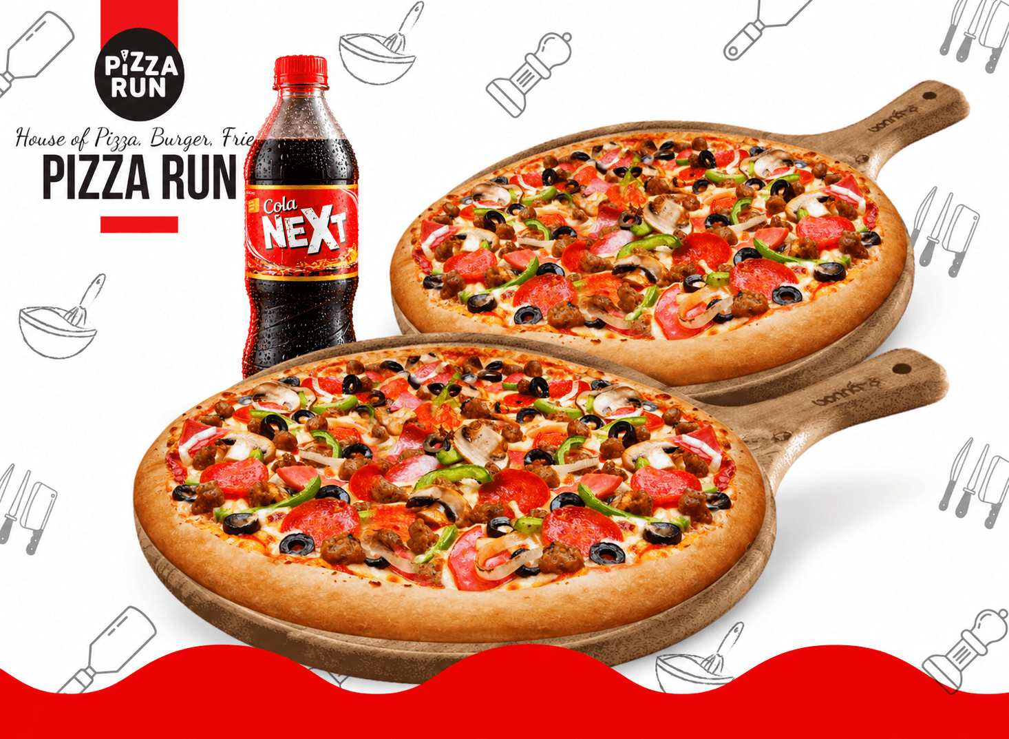 2 Large Pizzas + 1 Liter Drink from Pizza Run Fast Food Karachi