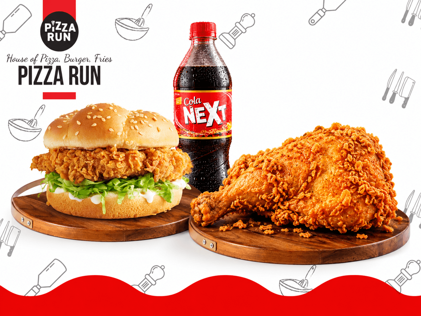 1 Zinger + 1 Qtr. Broast + 1 Small Drink from Pizza Run Fast Food Karachi