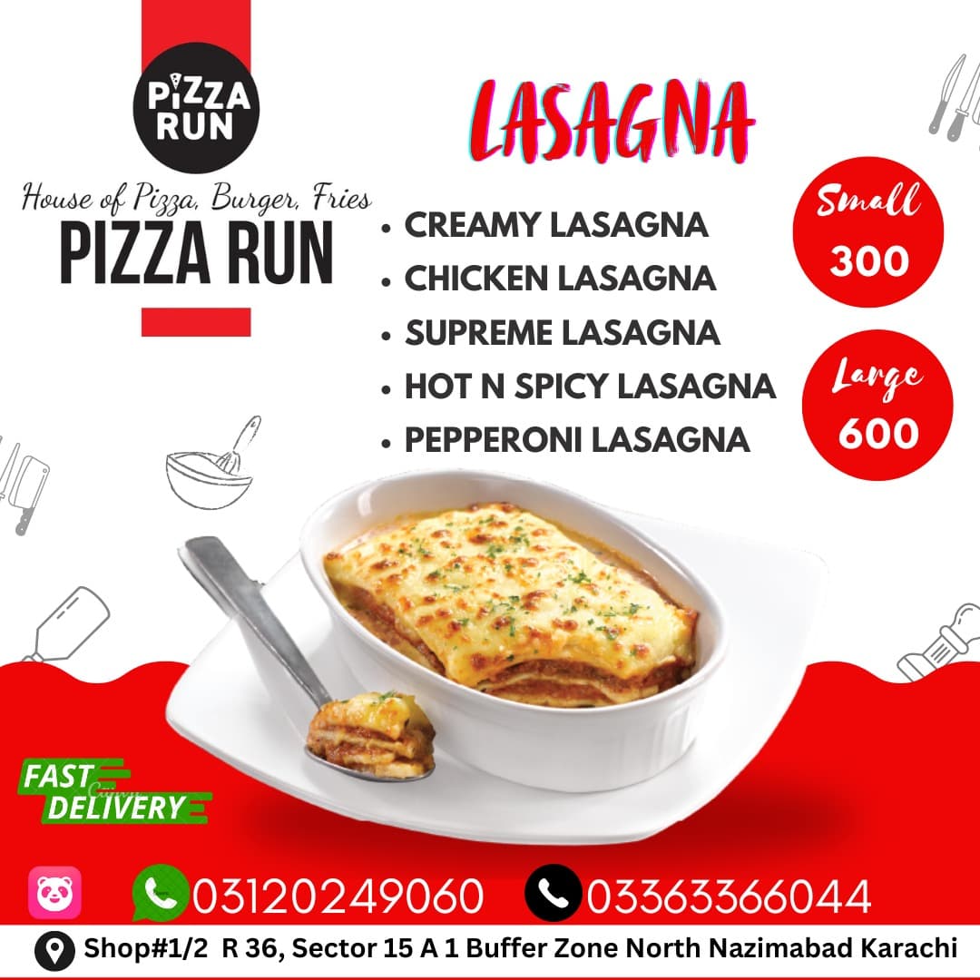 Spicy Lasagna from Pizza Run Fast Food Karachi